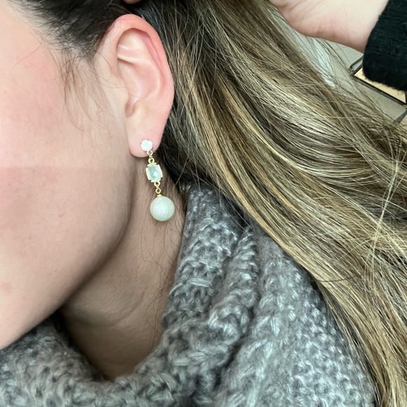 Small Aqua/Pearl Dangle Earrings - Picture 2 of 4